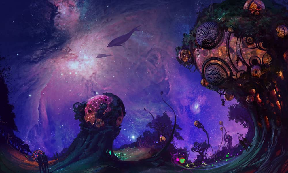 2012 Poster illustrated with a fantasy landscape and sea creatures.