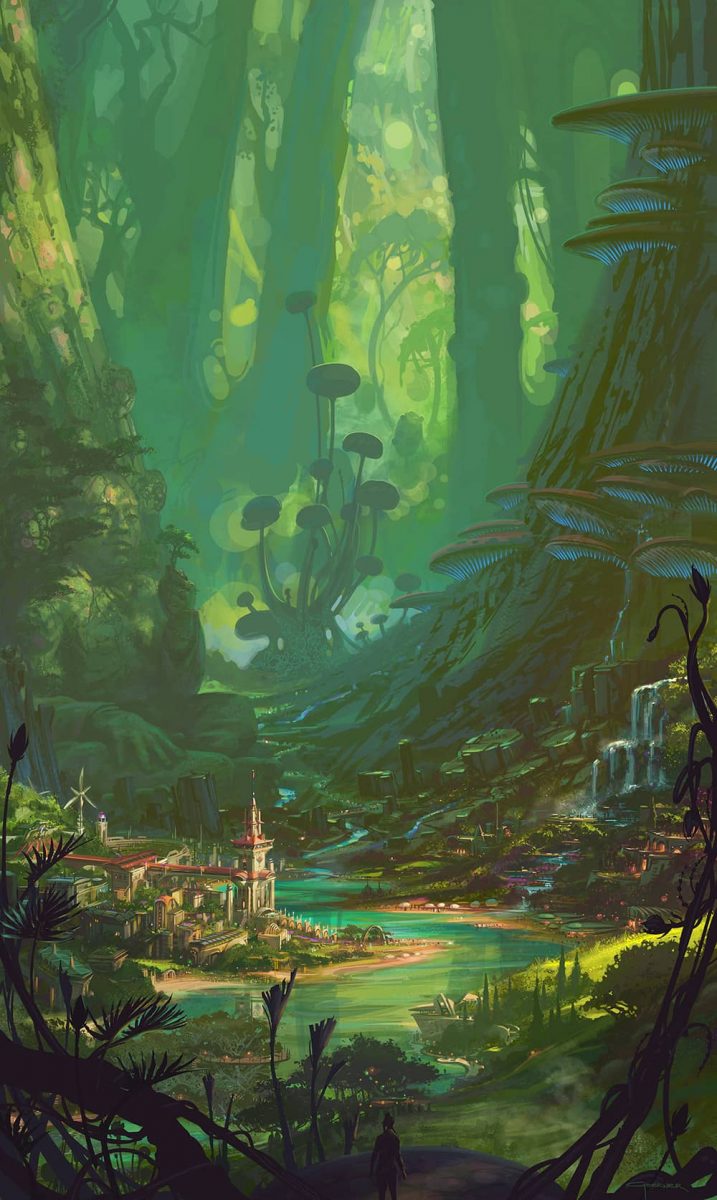 2020 - 2022 Poster illustrated with a beautiful lush green futuristic landscape.